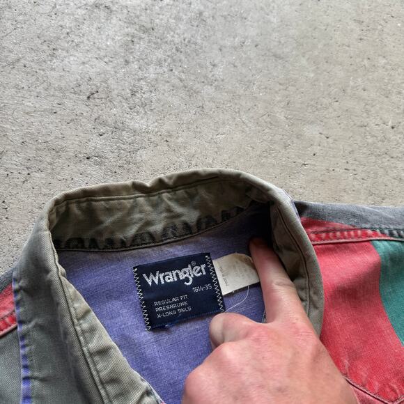 Vintage 90's Wrangler Striped Brushpopper Western Snap Long Sleeve Shirt Sx XL - Picture 2 of 7